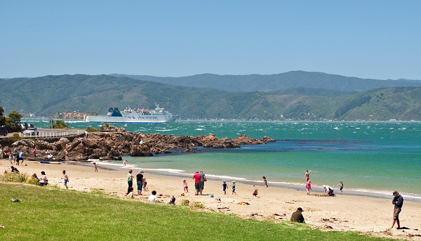 People on the beach in New Zealand